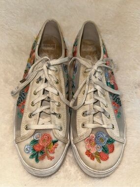 Keds Beige Canvas Floral Embroidered Sneakers